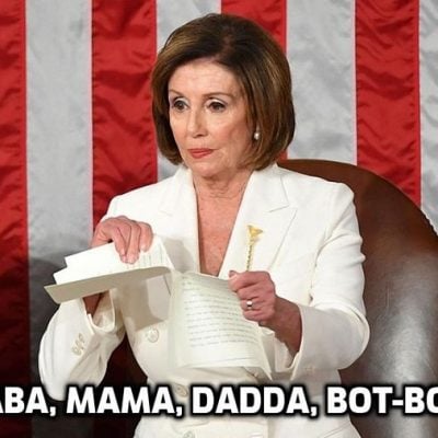 State of the Union: Kindergaten (sorry, kids) Pelosi rips up Trump's speech behind him - a 3-year-old 'Speaker of House' and a bloke owned by Israel. You deserve better America