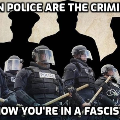 This is what fascism looks like. It wears a police uniform and had air between its ears