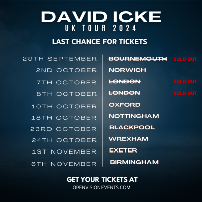 Tickets for the David Icke Tour 2024 now available and selling fast.