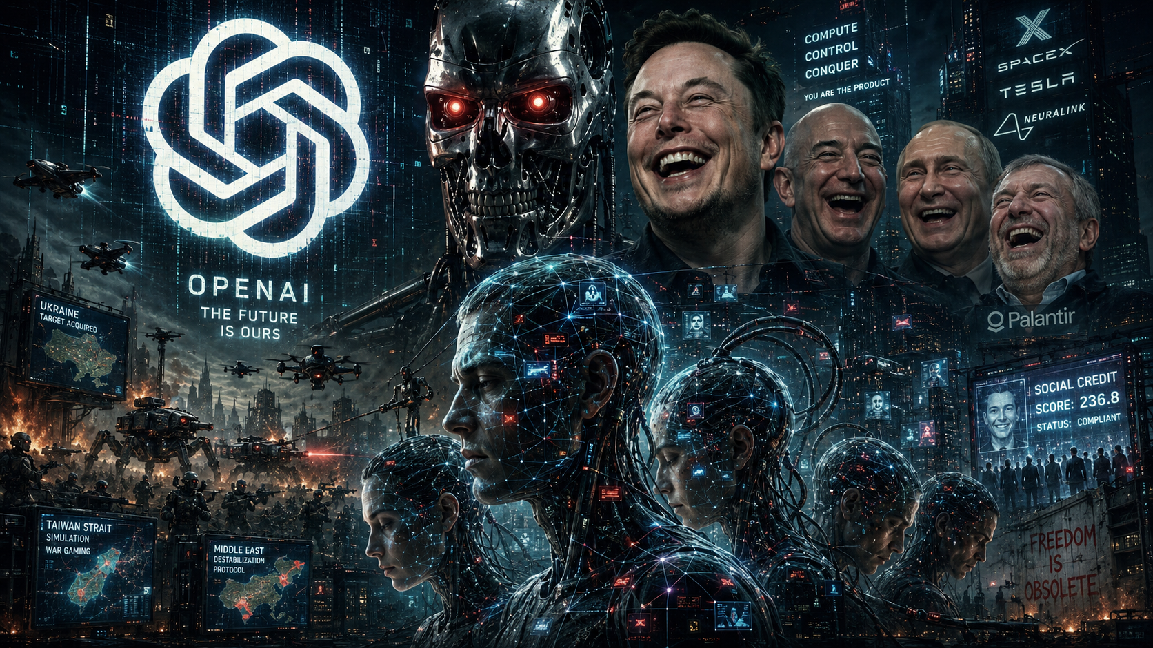 There are many levels and types of AI and the one that oversees and overrides all the others – the one they want to fuse with humans – is the very inverted demonic ‘consciousness’ that has created the simulation ‘Matrix’ that enslaves human perception of self and reality. Everything else is theatre and diversion. The idea is that this ‘AI consciousness’ becomes the human hive mind and takes complete control of human perception as an extension of itself. The AI billionaire oligarchs are merely gofer conduits and sales pitchers to make it happen and to con you into agreeing to your own demise through an AI ‘race’ in which all ‘sides’ ultimately answer to the same master. Yes, hilarious and I’m just crazy. The problem is that it happens to be true. See The Road Map. ‘Every man takes the limits of his own field of vision for the limits of the world’ – Arthur Schopenhauer.